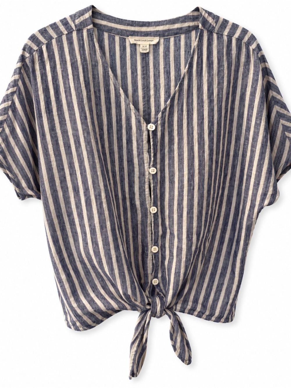 Beach Lunch Lounge Linen Cotton Striped Tie Front Top Small - Picture 3 of 3